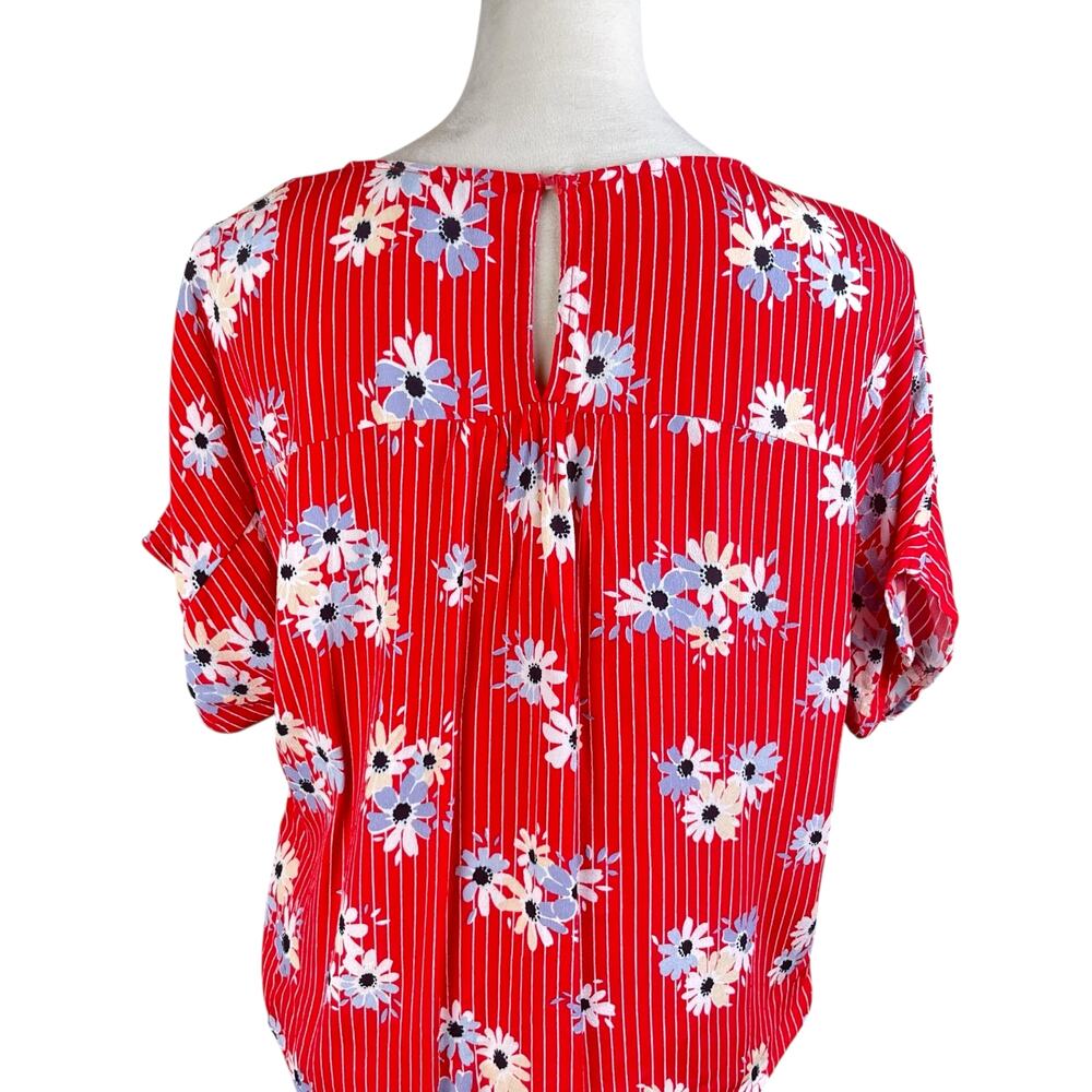 Madewell Rhyme Top in Daisy Society Red Floral & Stripe Print Casual Shirt - Picture 11 of 13